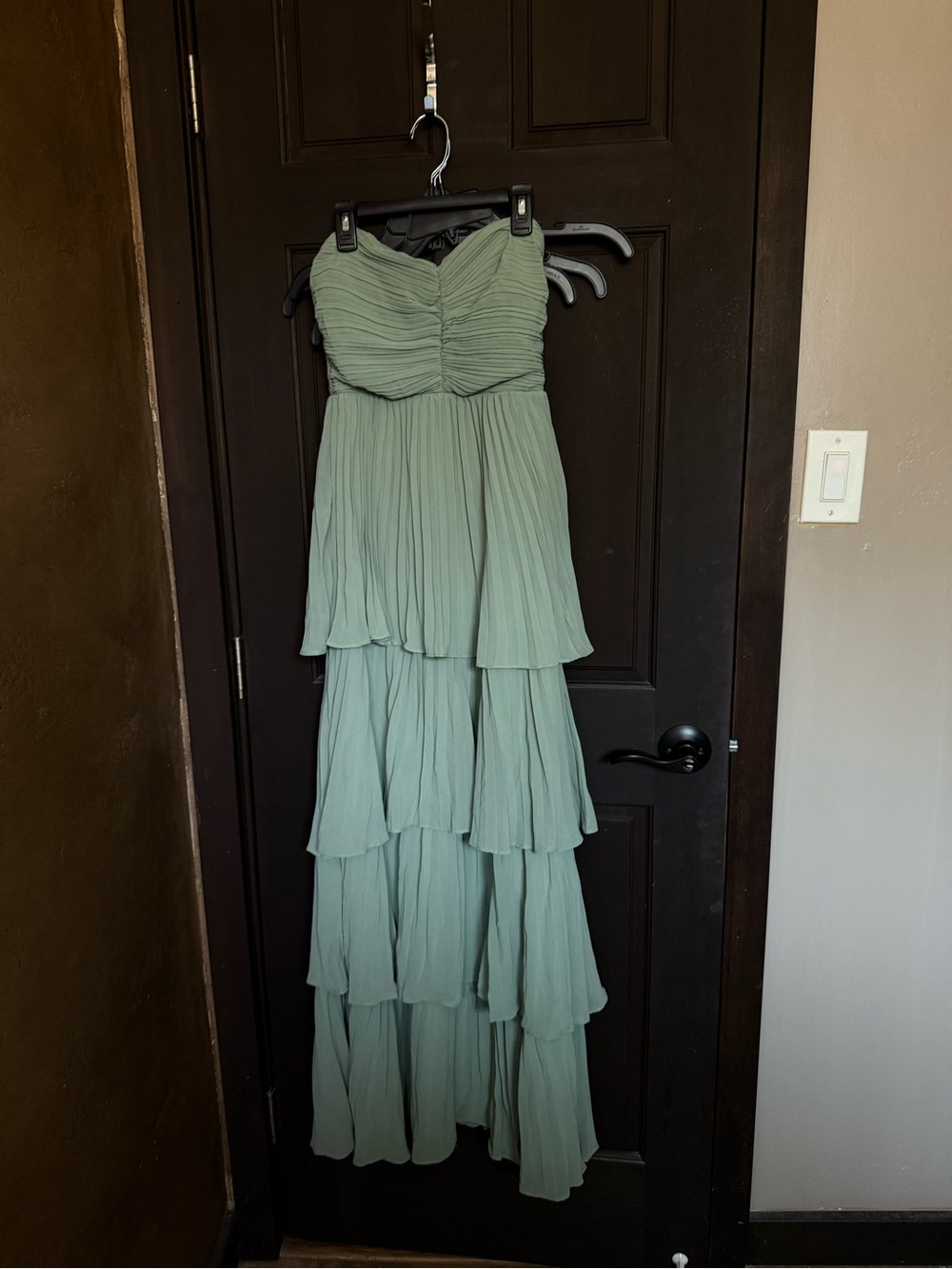 Lulus Strapless Tiered Maxi Dress in Sage Green